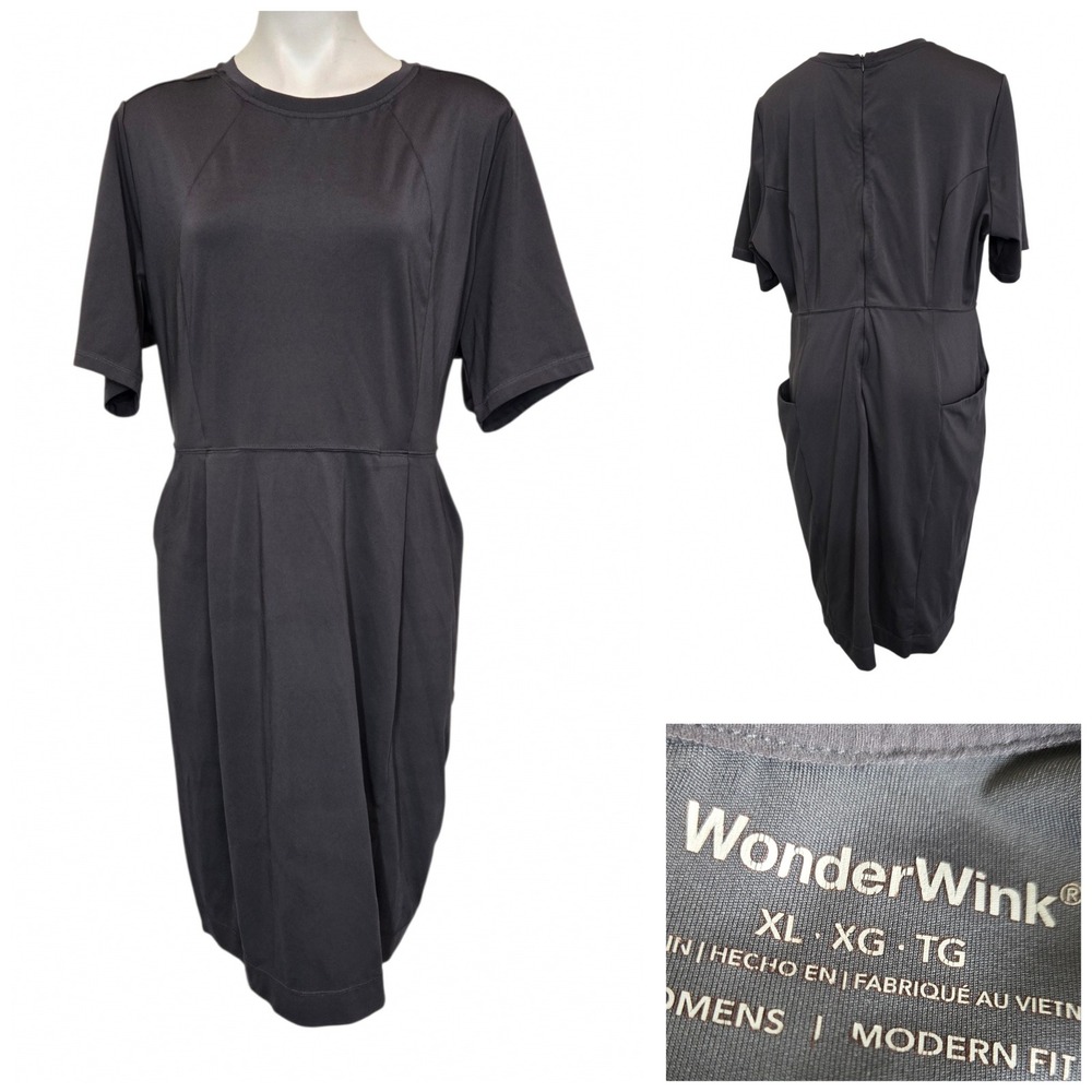 WonderWink Slate 9199 Womens Modern Fit Scrub Dress XL Gray Short Sleeve Pockets